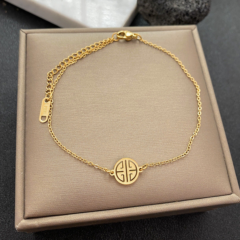 Cavigliera Minimalista Rotonda da Donna in Acciaio al Titanio Lucidato con Placcatura in Oro 18K, Resistente all'Ossidazione e Adatta alla Doccia