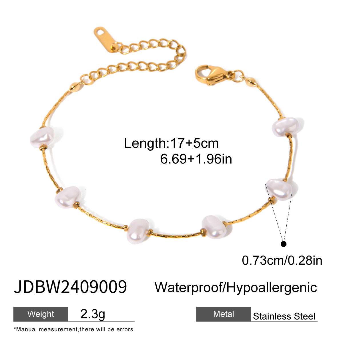 Elegant 18K Gold Plated Geometric Stainless Steel Bracelet with Pearl Inlay for Women