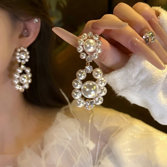 French Vintage Style Electroplated Geometric Pearl Stud Earrings for Women with Simulated Pearl and Stainless Steel Posts