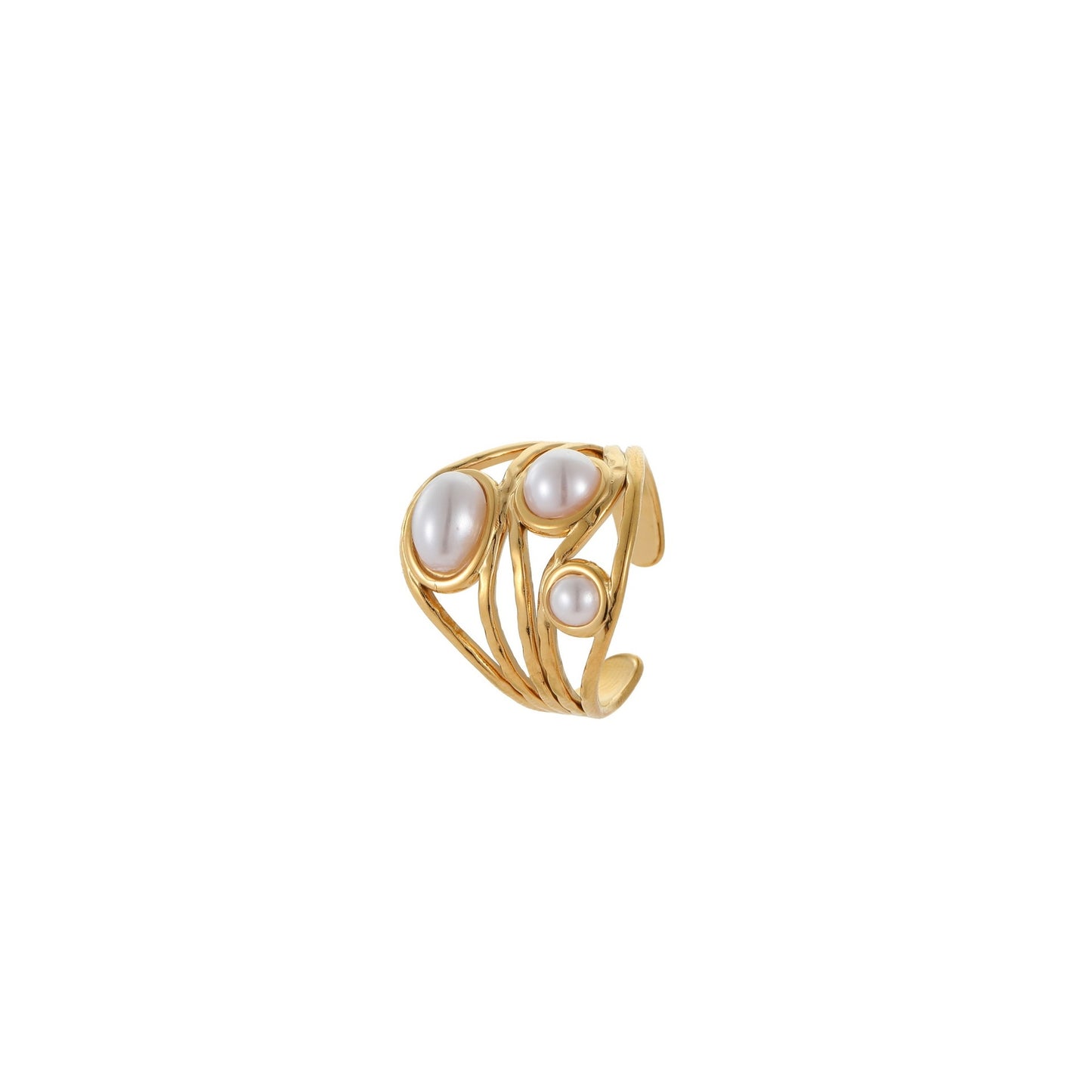 Minimalist Geometric Stainless Steel Ring with 18K Gold Plating Adjustable Open Band Elegant Luxury Women's Jewelry