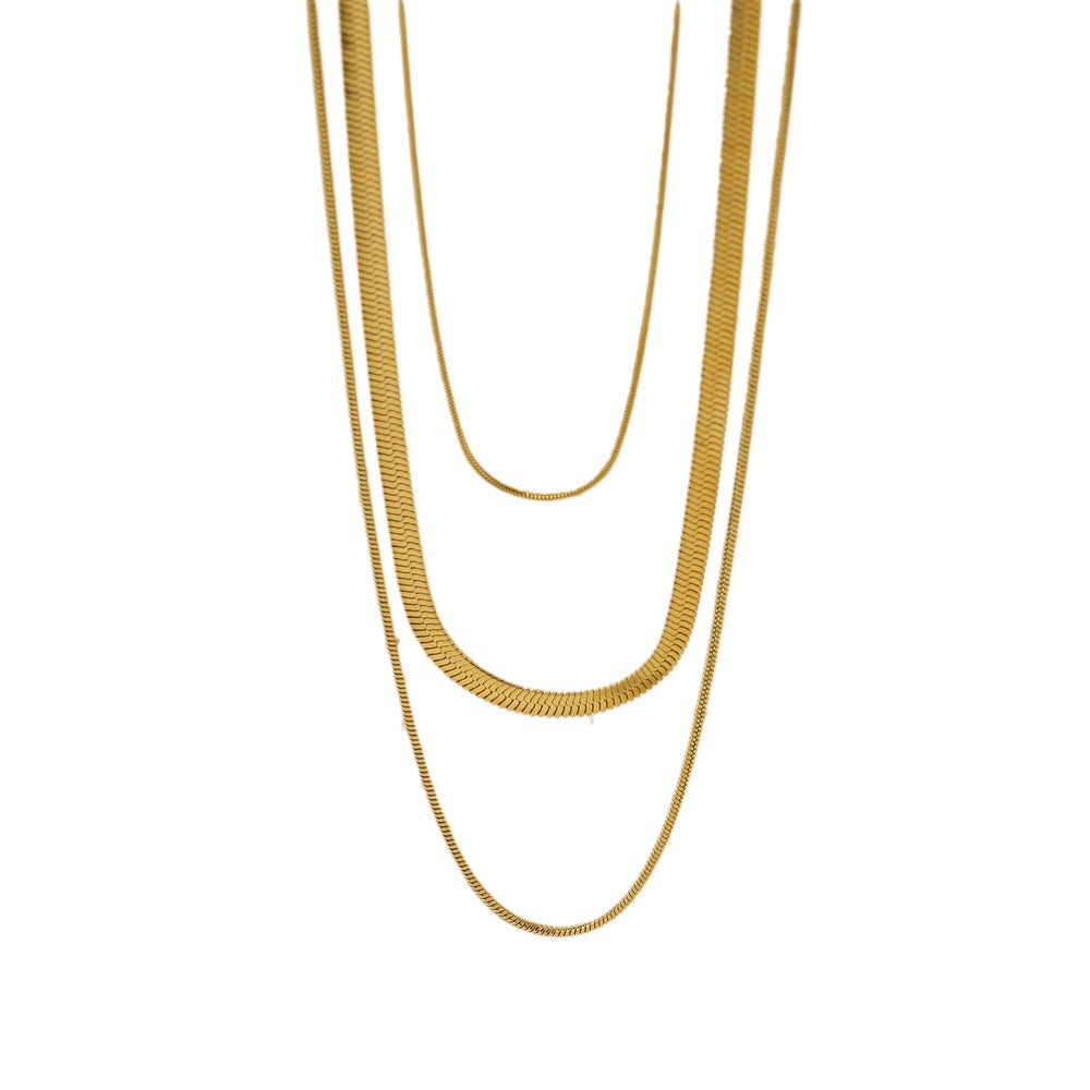 Collana a Serpente Geometrica Minimalista in Acciaio al Titanio da Donna con Finitura Placcata e Lunghezza Regolabile