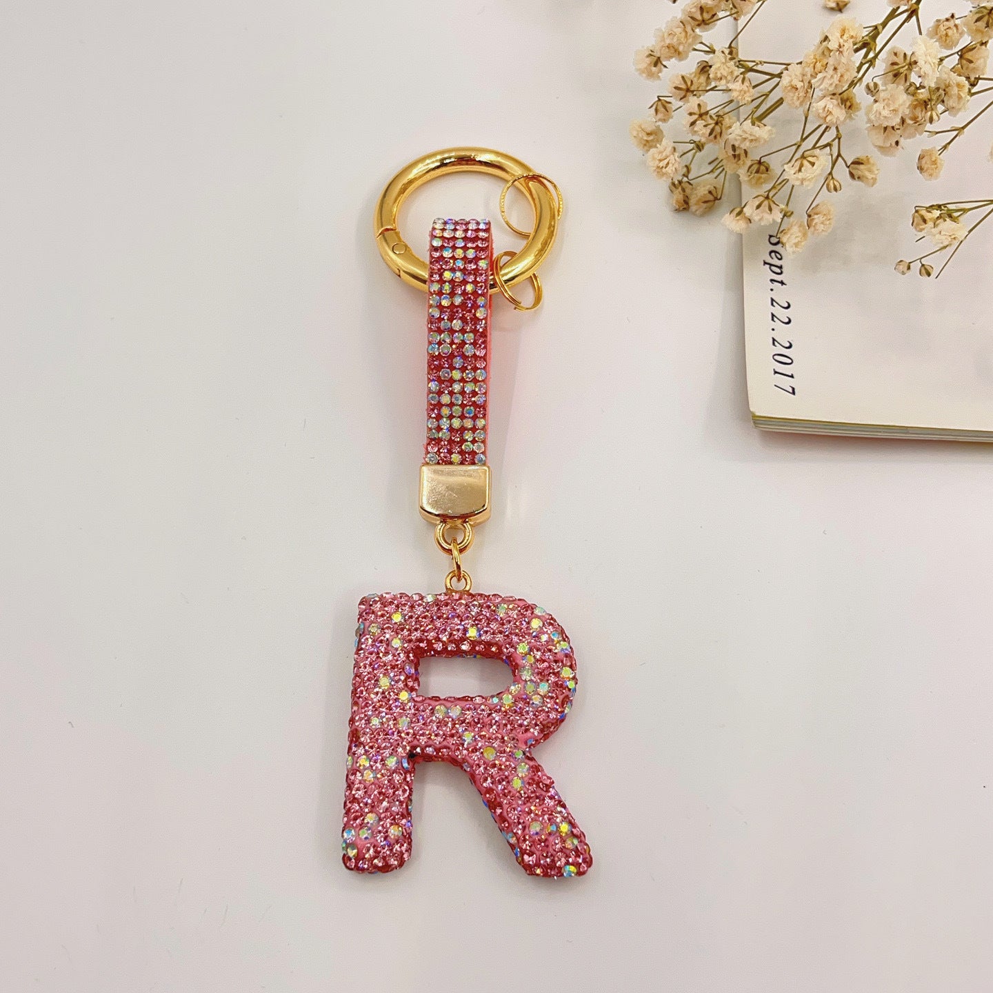 Sweet Rhinestone Inlay Letter Resin Keychain Charm Bar
