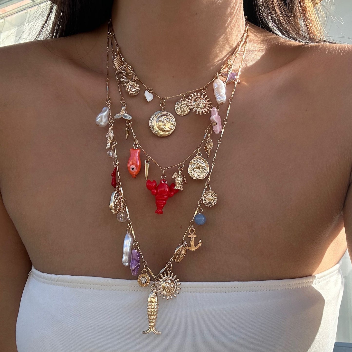 Collana Bohemien Dolce Geometrica Placcata in Lega di Zinco con Ciondolo a Conchiglia per Donna