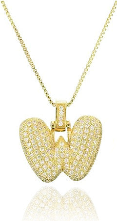 14K Gold Plated Brass Letter Pendant Necklace with Cubic Zirconia Inlay Box Chain for Women