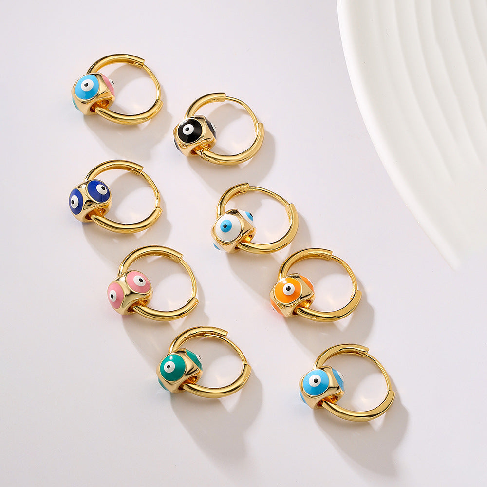 Vintage Evil Eye Geometric Earrings in Copper with Gold Plating and Enamel Finish for Women