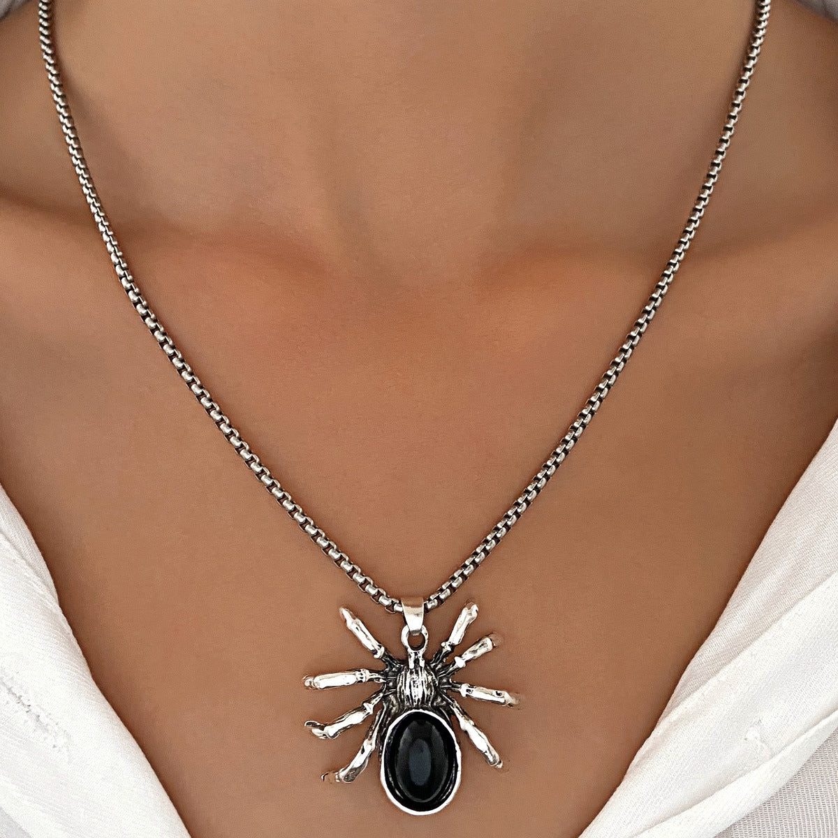 Pendientes llamativos góticos con araña en aleación con acabado galvanizado para estilo punk de Halloween