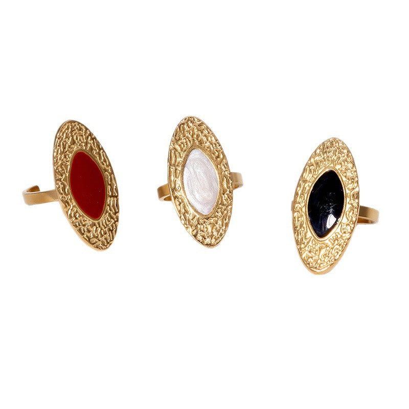 Minimalist Geometric Stainless Steel Ring with Enamel Finish for Women