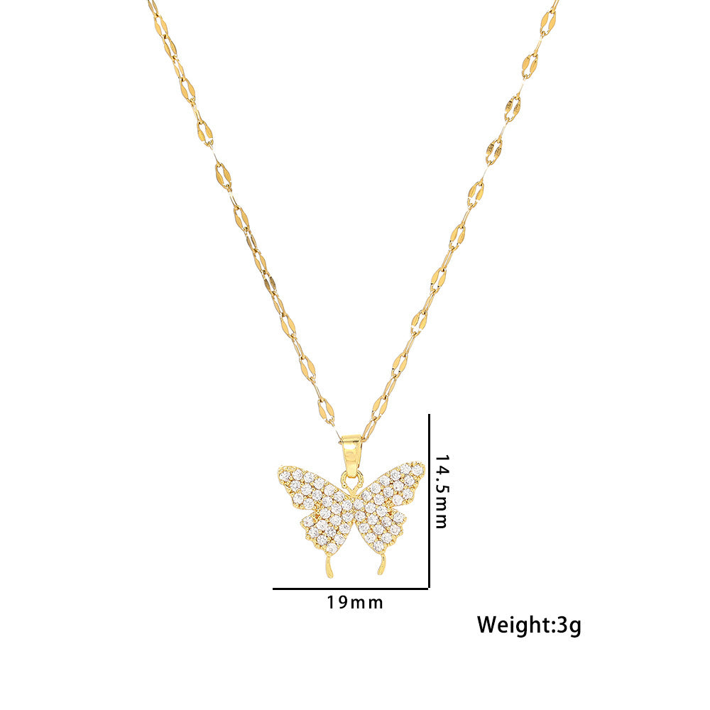 Minimalist Bow Knot Pendant Necklace for Women in Titanium Steel with Gold Plating on Wavy Chain