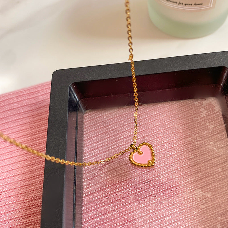 Minimalist Elegant Heart Titanium Steel Plated Necklace Cable Chain Unisex