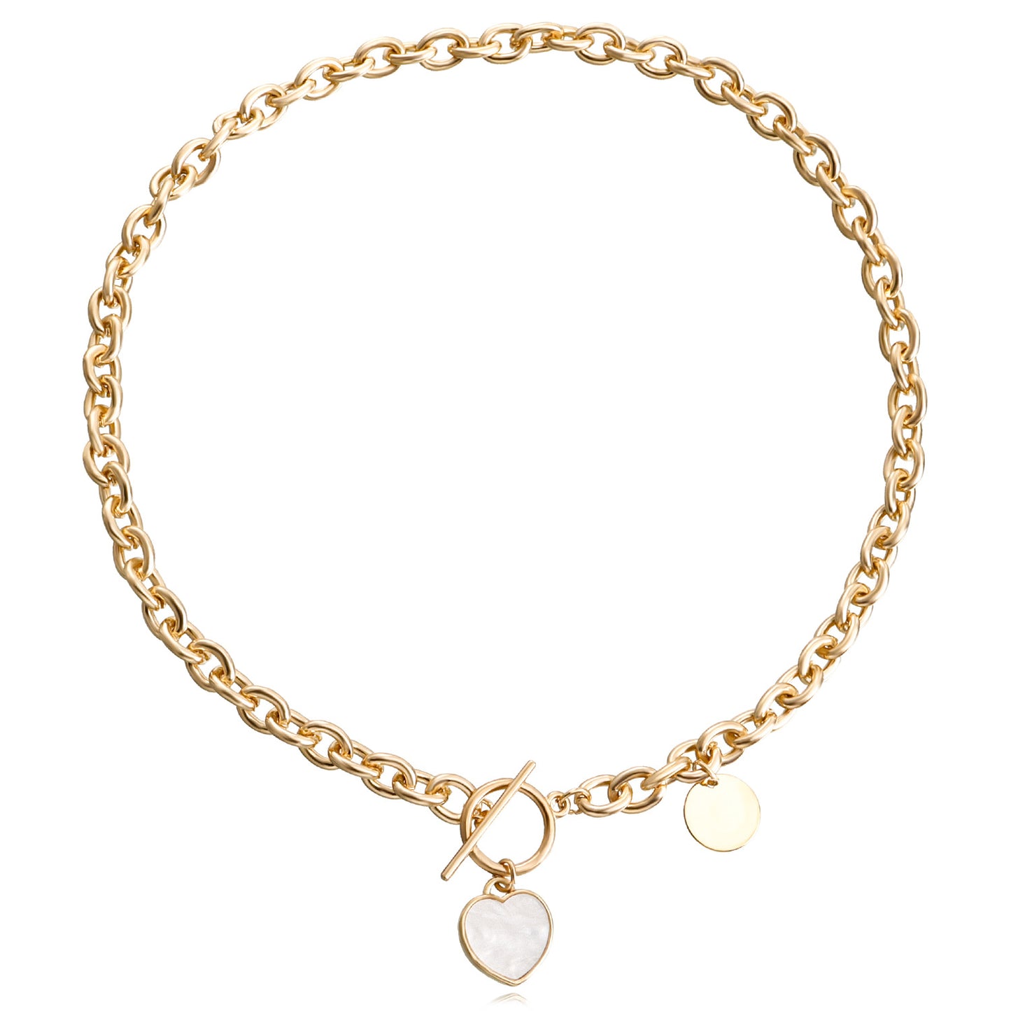 Collana con Pendente Geometrico Minimalista in Lega con Effetto Madreperla e Finitura Placcata, Catena Ritorta da Donna