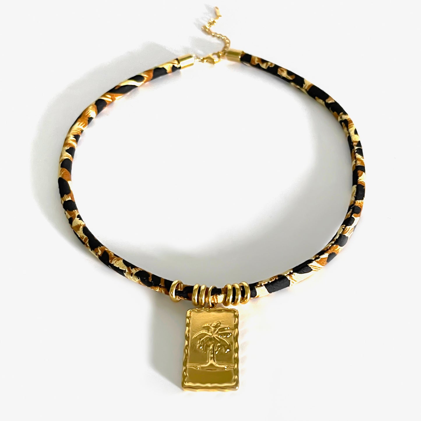 Collar de cuerda con estampado de leopardo geométrico para mujer con colgante de estrella, joyería chapada en aleación, accesorio de moda minimalista