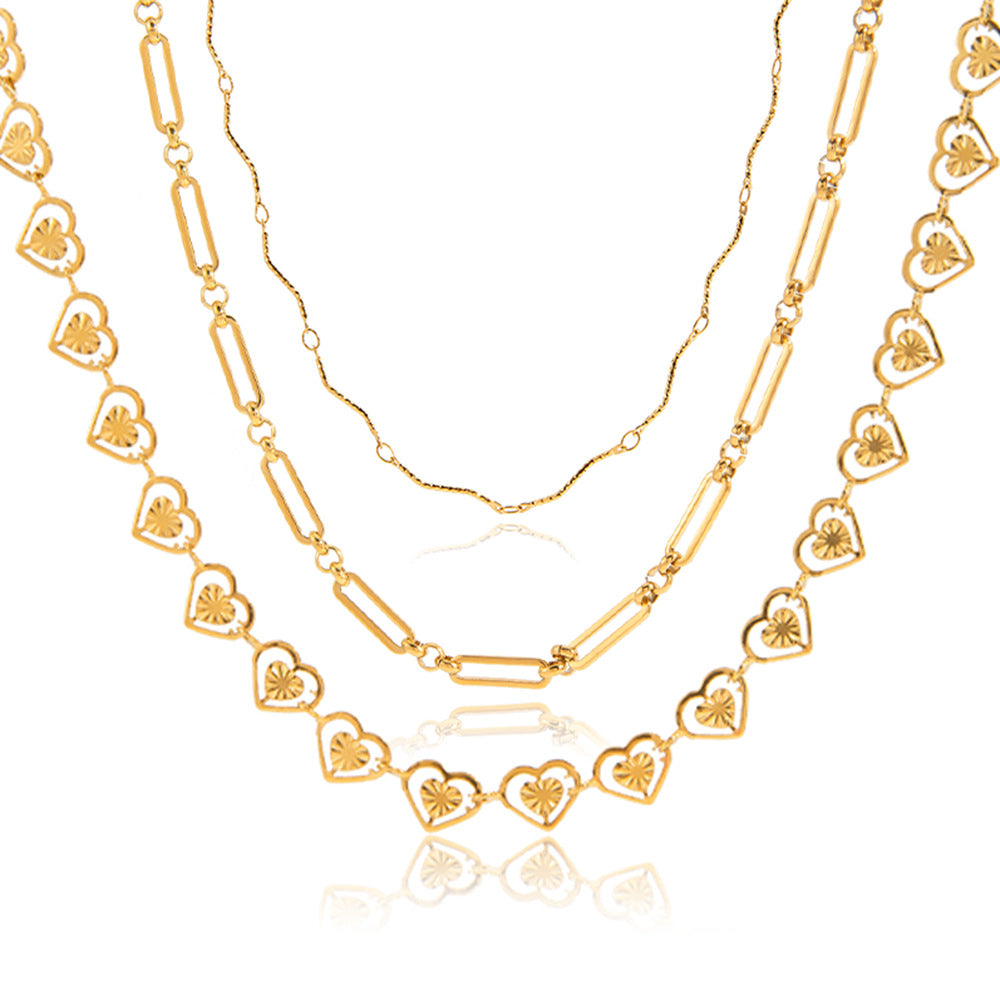 Collana con Pendente a Cuore Minimalista in Acciaio al Titanio con Finitura Galvanizzata da Donna, Catena a Clavicola in Acciaio Inossidabile
