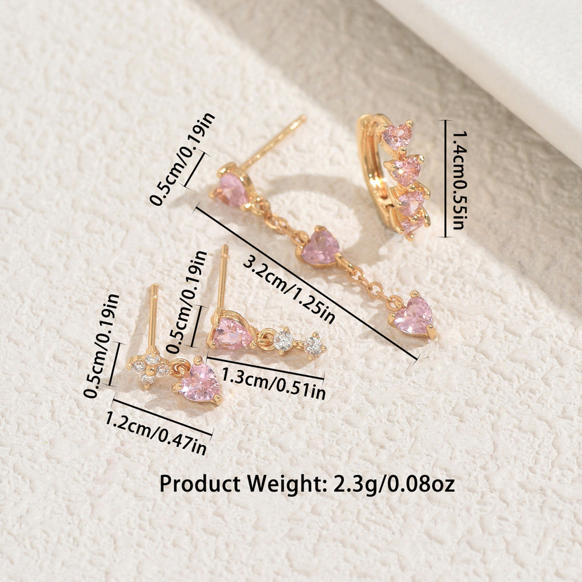 Conjunto de Pendientes Minimalistas de Cobre con Forma de Corazón e Incrustaciones de Circonita para Mujer