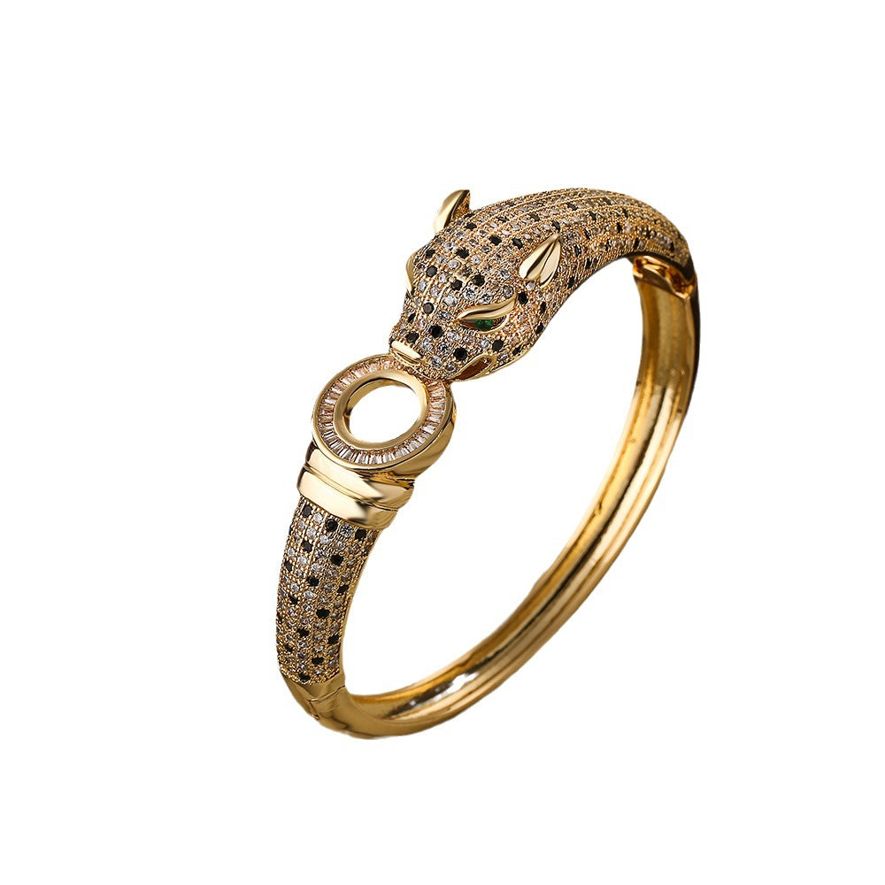 Bracciale da donna Fashion Leopardo Micro-Set Zircone Rame Placcato Oro 18K Lusso Personalità Gioielli