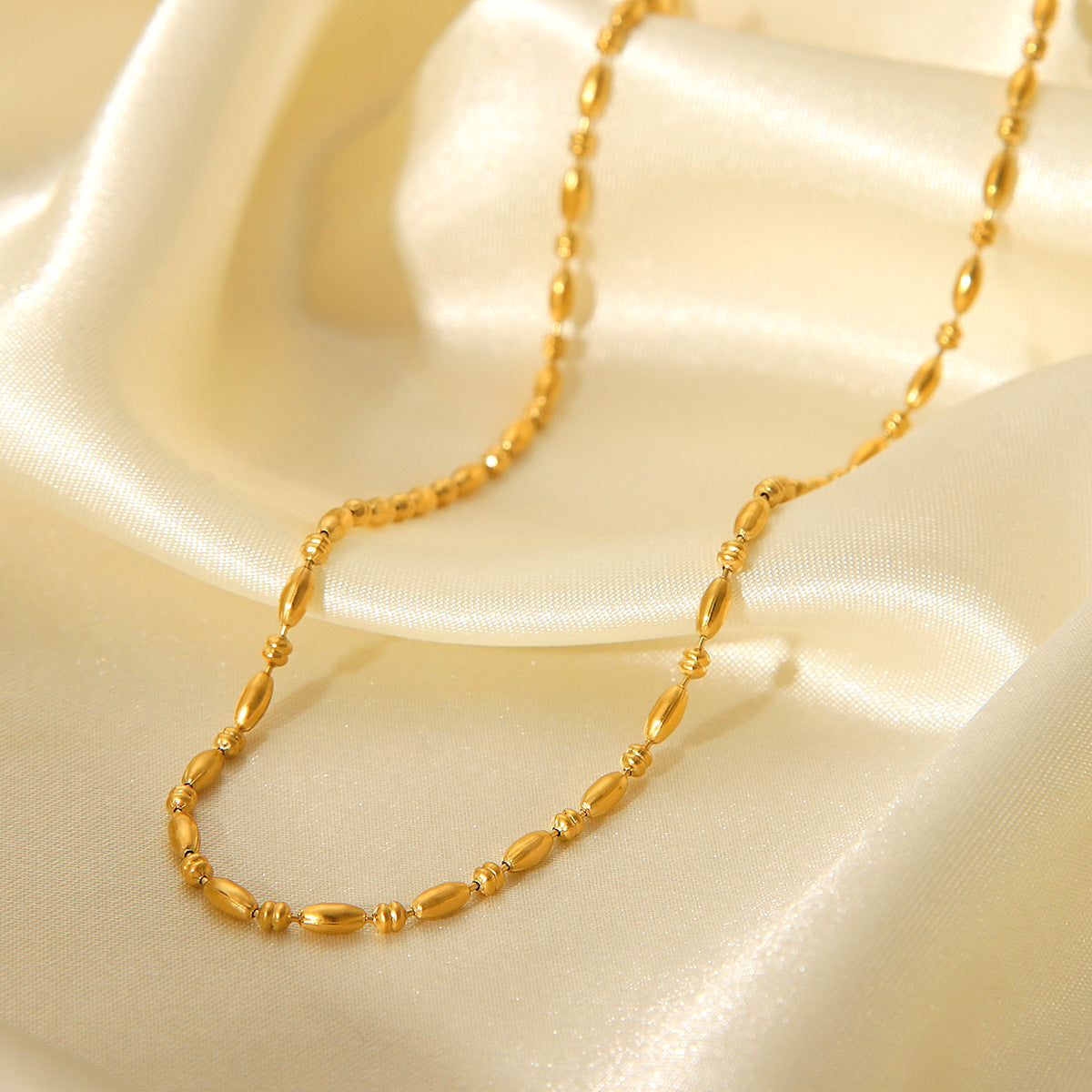 Minimalist Ins Style Oval Bead Titanium Steel Plated 18K Gold Stainless Steel Clavicle Necklace for Women