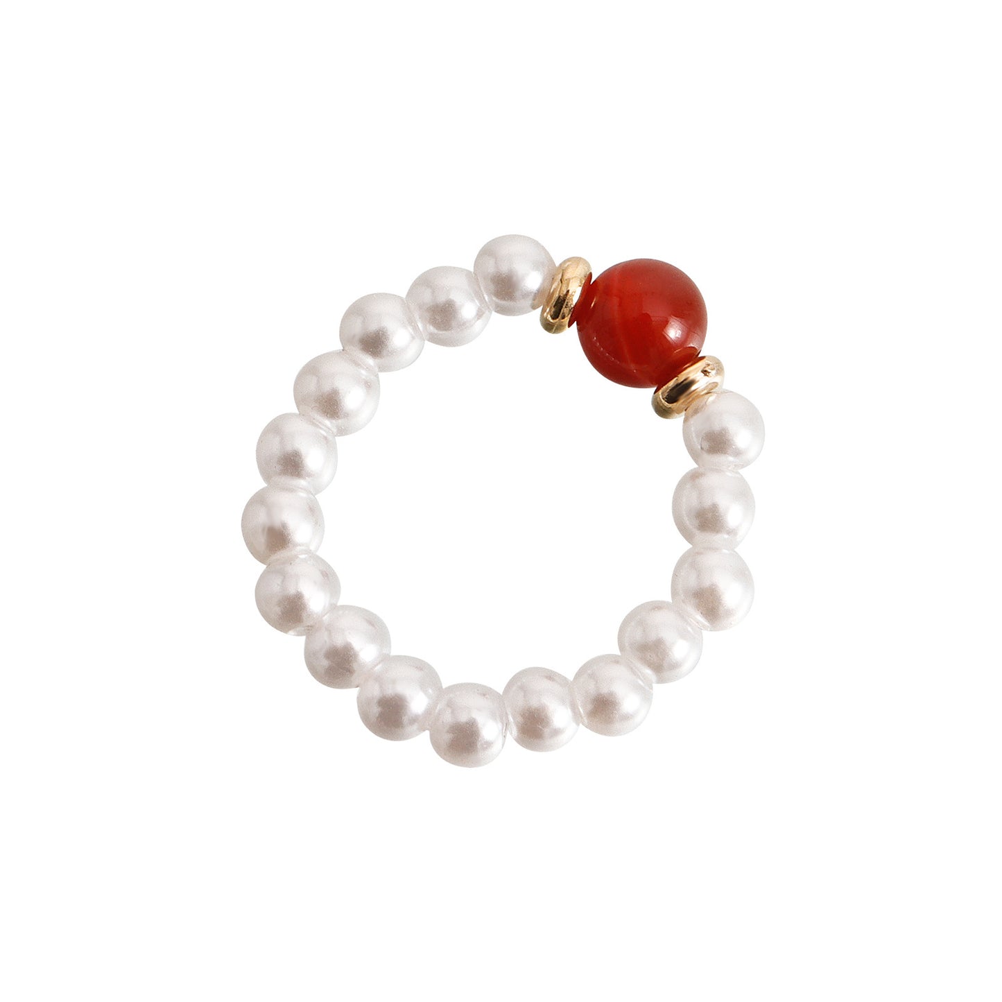 Anillo Acrílico Geométrico Bohemio con Perlas de Imitación y Acentos de Piedras Naturales para Mujer