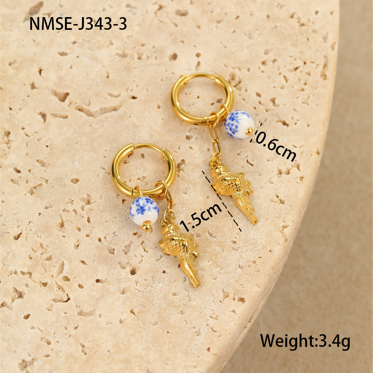 Pendientes de Acero Inoxidable con Forma de Estrella, Acentos de Concha de Cerámica y Estrella, Diseño Electrochapado Inspirado en el Océano para Mujeres