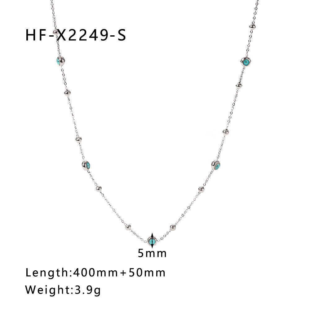 Collana con Pendente Geometrico Minimalista da Donna in Acciaio Inossidabile con Placcatura in Oro 18K e Perline Turchesi