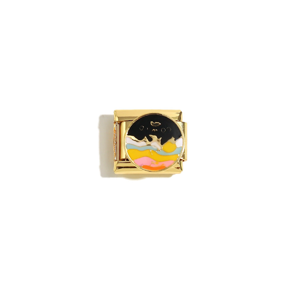 Elegant 18K Gold Plated Drip Oil Square Stainless Steel Charm Bar for Women
