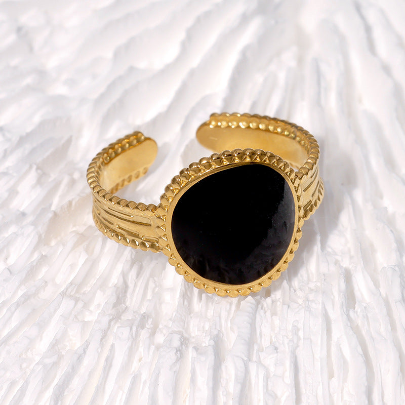 Vintage Elegant Geometric Round Gold Plated Stainless Steel Open Ring for Women