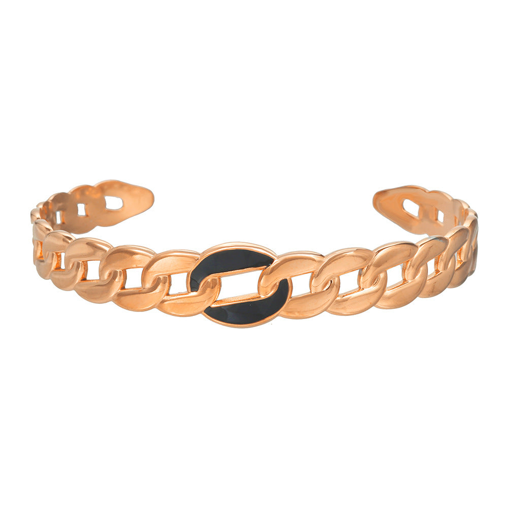 Vintage Twisted Open Cuff Stainless Steel Titanium Steel Bracelet with Drip Oil Plating Round Geometric Design