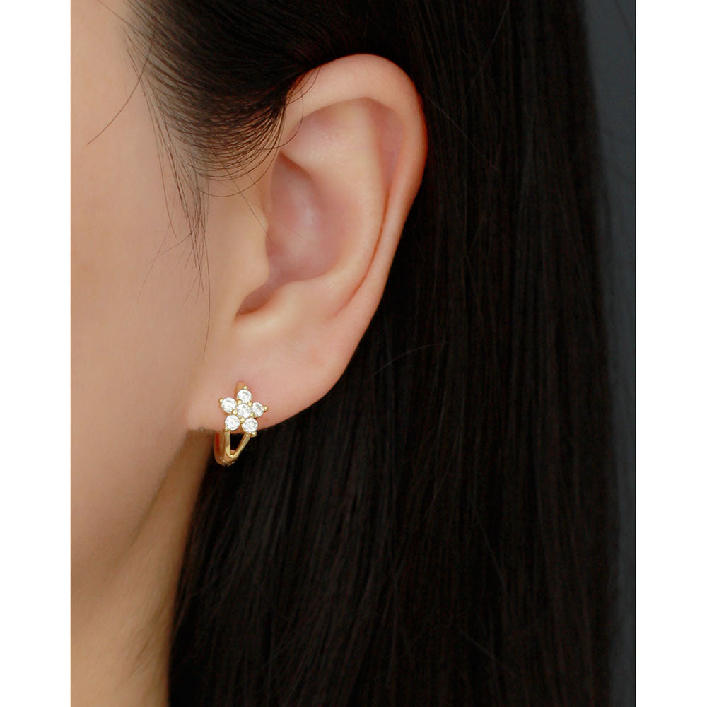 Orecchini a cerchio da donna in argento sterling S925 a forma di fiorellino con intarsio di strass