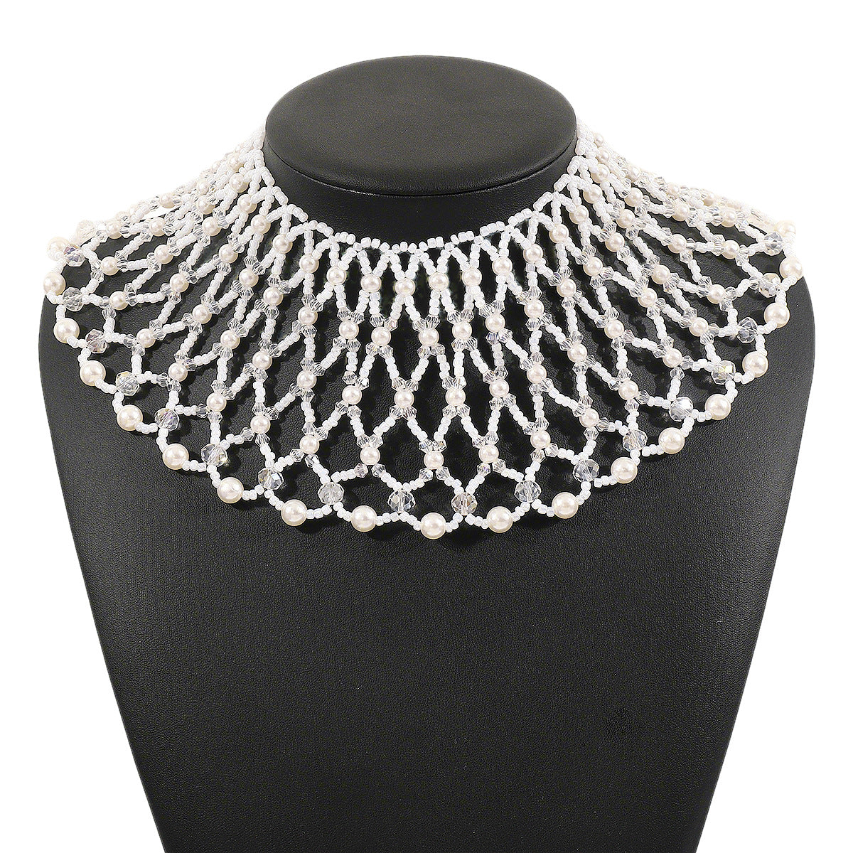 Elegante collar de perlas de lujo de inspiración francesa para mujer con gargantilla de perlas de imitación tejida a mano con diseño geométrico en forma de U