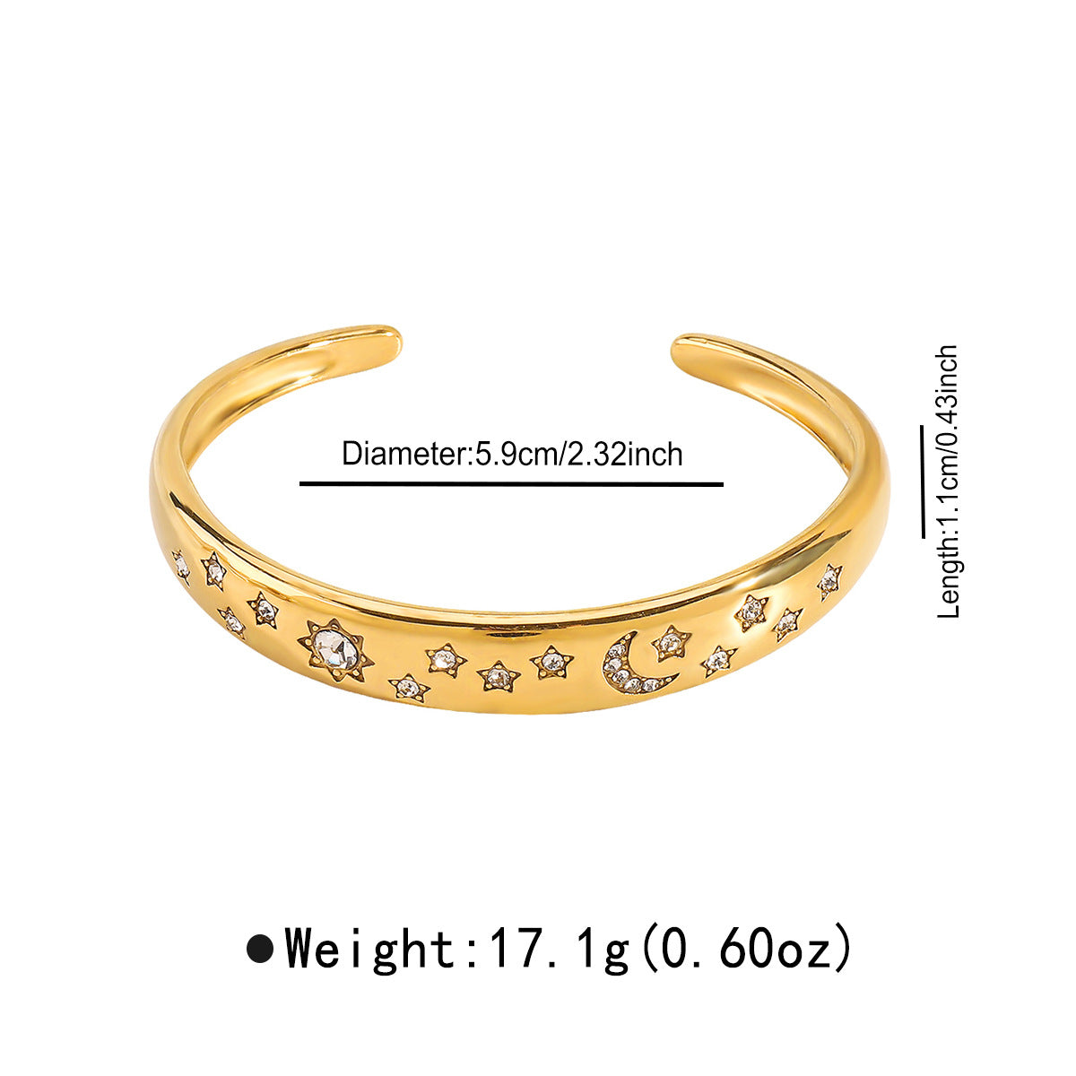 Bracciale Rigido Aperto Geometrico Minimalista in Acciaio Inox con Strass e Perle Sintetiche, Finitura Galvanizzata