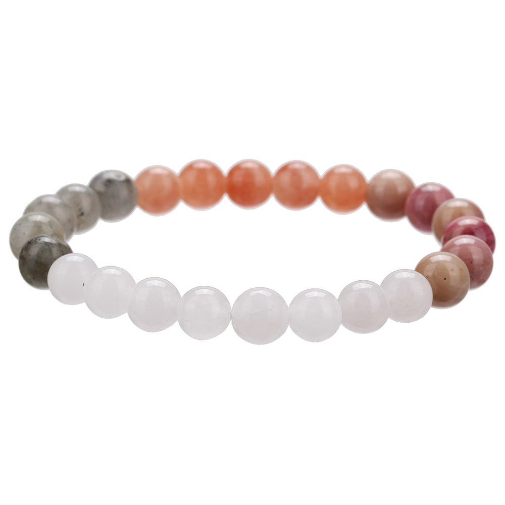Bohemian Geometric Beaded Bracelet with Natural Stone Beads 8mm Graduated Color Elastic Bracelet for Women and Men