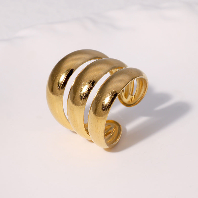 Punk Style Geometric Stainless Steel Open Ring with Plating Finish for Women