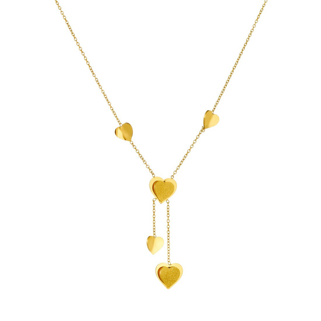 Minimalist Gold Plated Heart Stainless Steel Tassel Pendant Necklace for Women