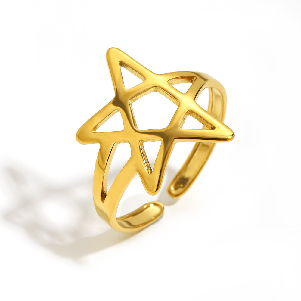 Anello Creativo a Stella in Acciaio Inossidabile Placcato Oro 18K da Donna, Design Casual e alla Moda