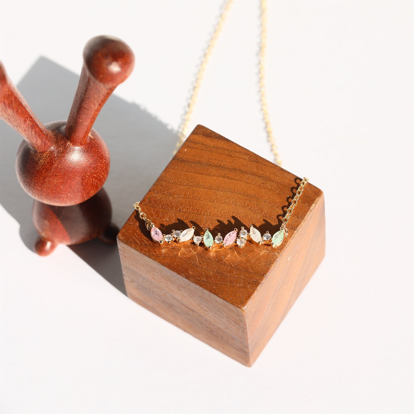 Minimalist Geometric Pendant Necklace for Women in Copper with Rhinestone Inlay and Plated Finish on O-Chain
