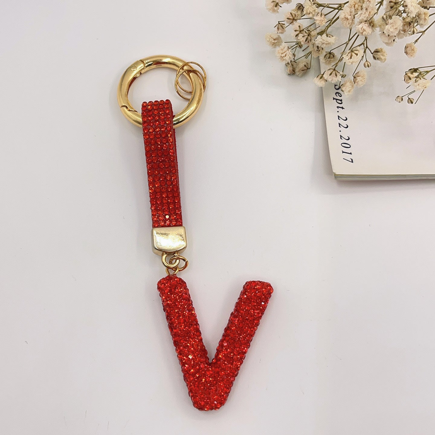 Sweet Rhinestone Inlay Letter Resin Keychain Charm Bar