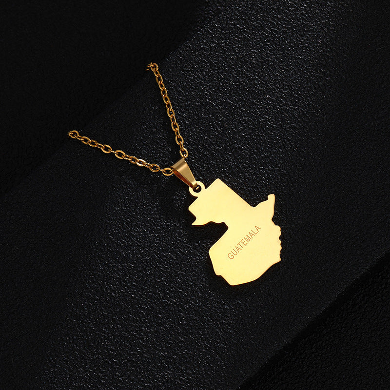 Collana con ciondolo a forma di mappa geometrica del Guatemala in acciaio inossidabile con smalto, unisex