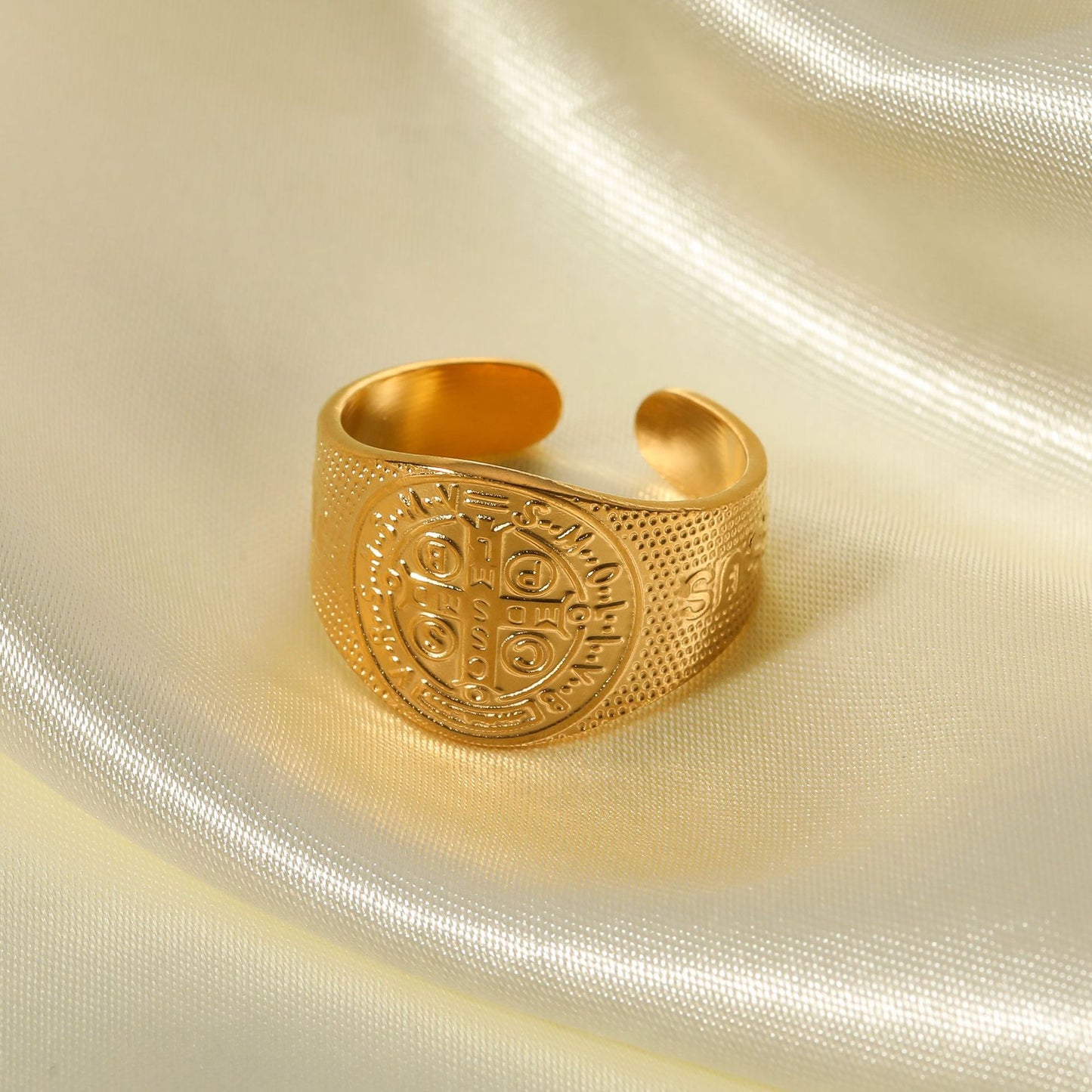 Anello geometrico in acciaio inossidabile stile vintage francese con placcatura sottovuoto 18K, unisex