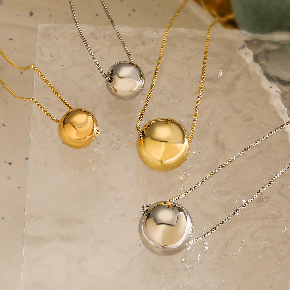 Minimalist Geometric Round Bead Pendant Necklace for Women in Brass with Gold Plating