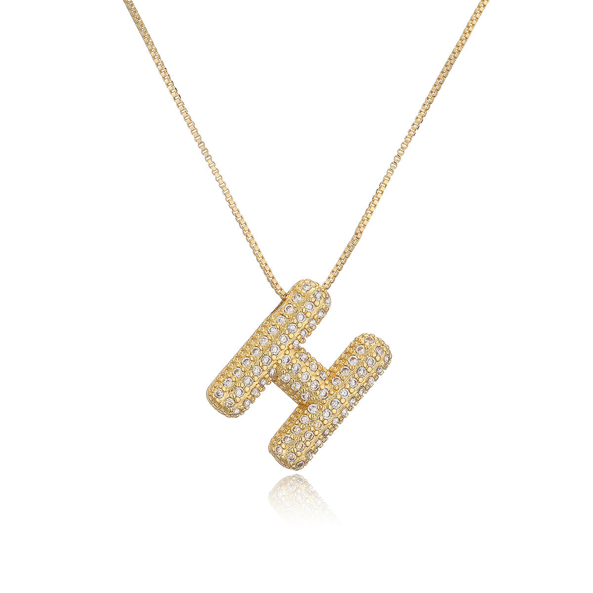 Collana con ciondolo a lettera geometrica minimalista da donna con intarsio in zircone in rame