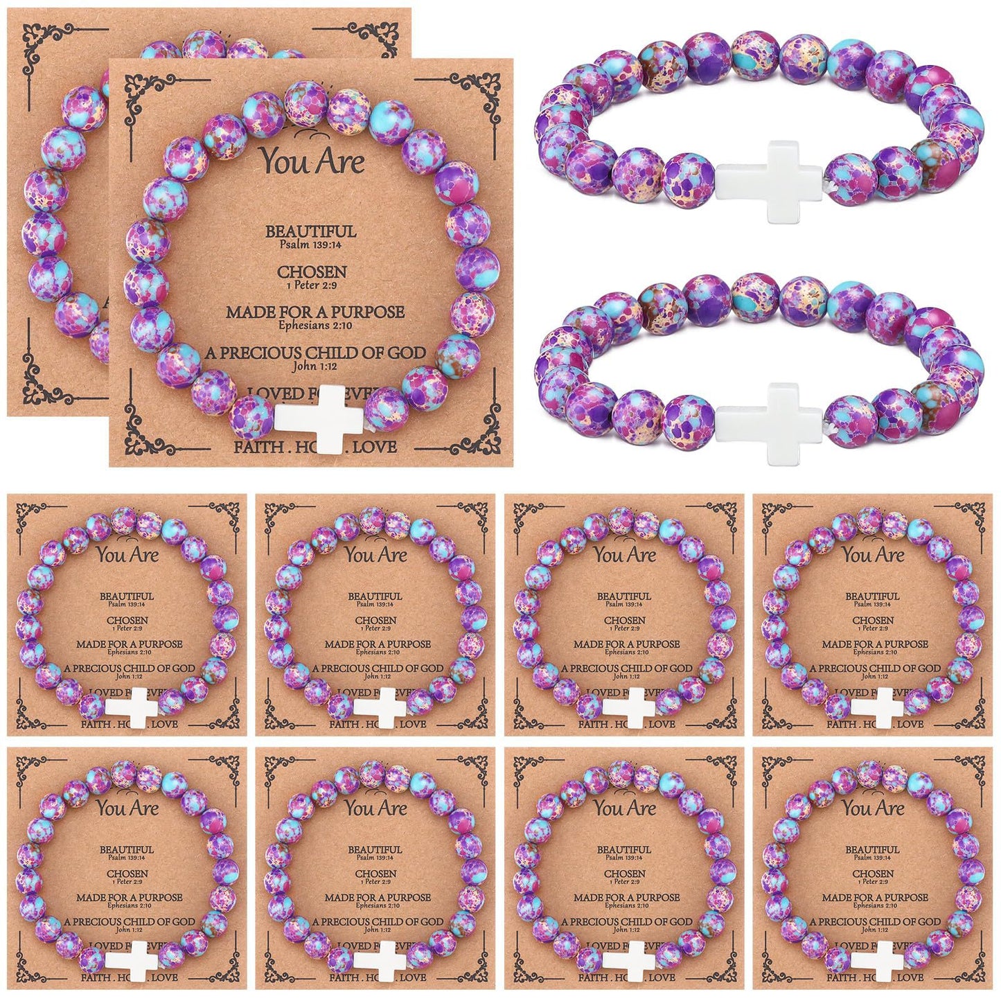 Vintage Bohemian 8mm Agate Cross Beaded Bracelet Unisex Religious Handmade Jewelry