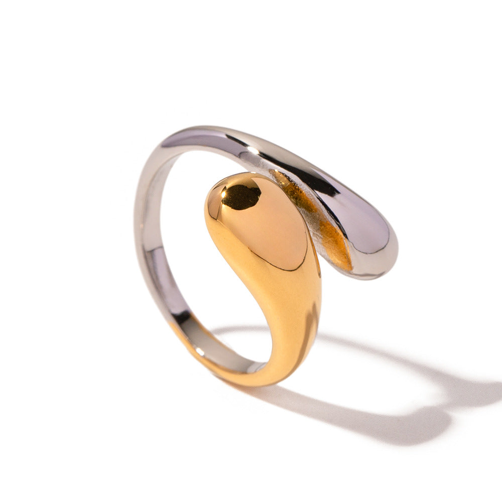Fashionable Adjustable Open-Ended Geometric Stainless Steel Ring for Women with Gold Plating