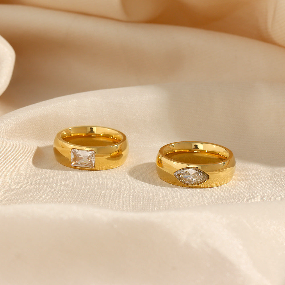 Anello Tondo in Zircone Placcato Oro 18K in Acciaio Inossidabile Geometrico alla Moda da Donna