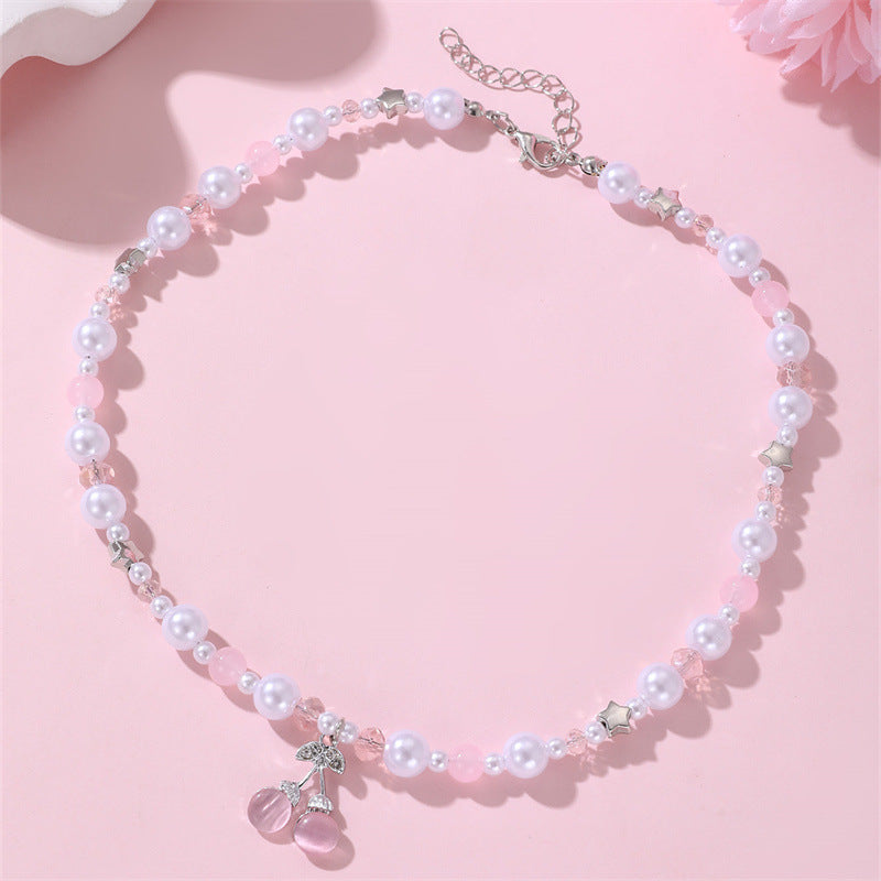 Set di collana per bambine a forma di fiocco minimalista in resina con braccialetto di perline per bambine dai 3 ai 10 anni