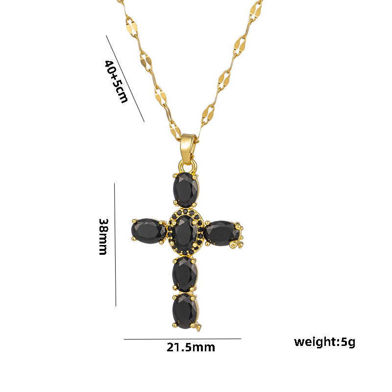 Minimalist Cross Pendant Necklace in Titanium Steel with Plated Finish for Women