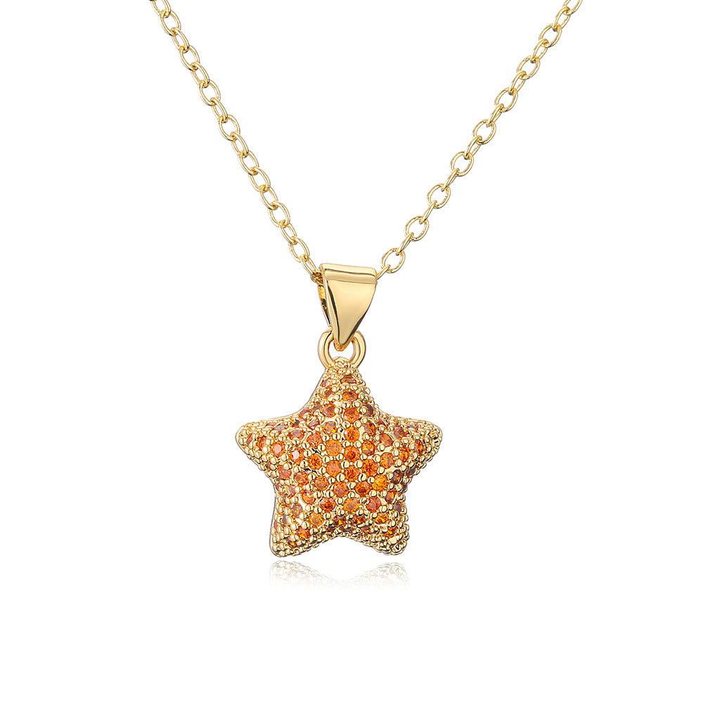 Collana con ciondolo a stella geometrica minimalista da donna con base in rame placcata in oro 18 carati e zirconi cubici micro-pavé