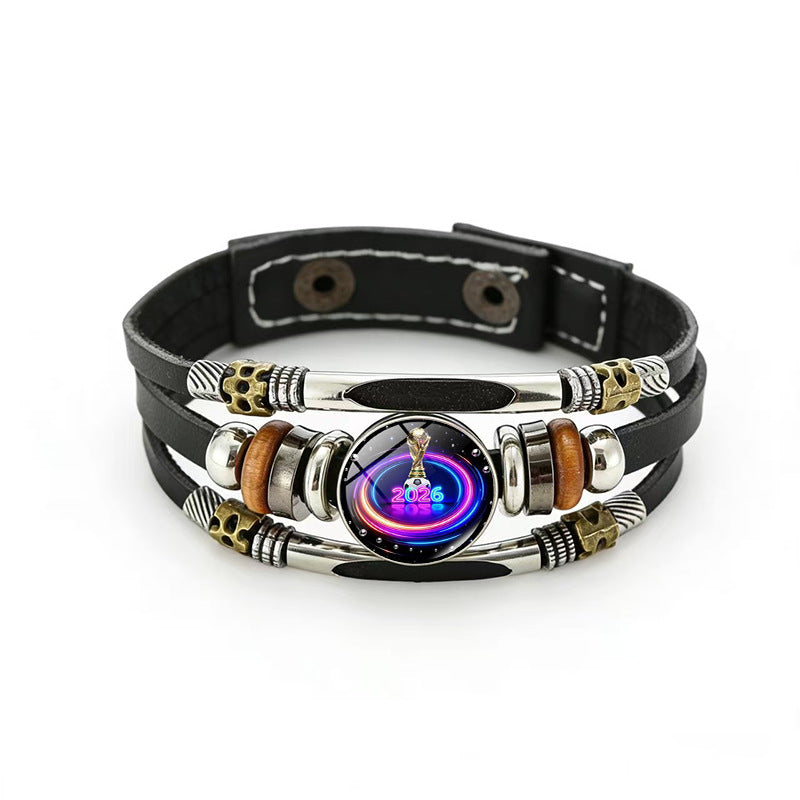 Bracciale Unisex Geometrico Rotondo in Pelle Placcato Multistrato di Tendenza