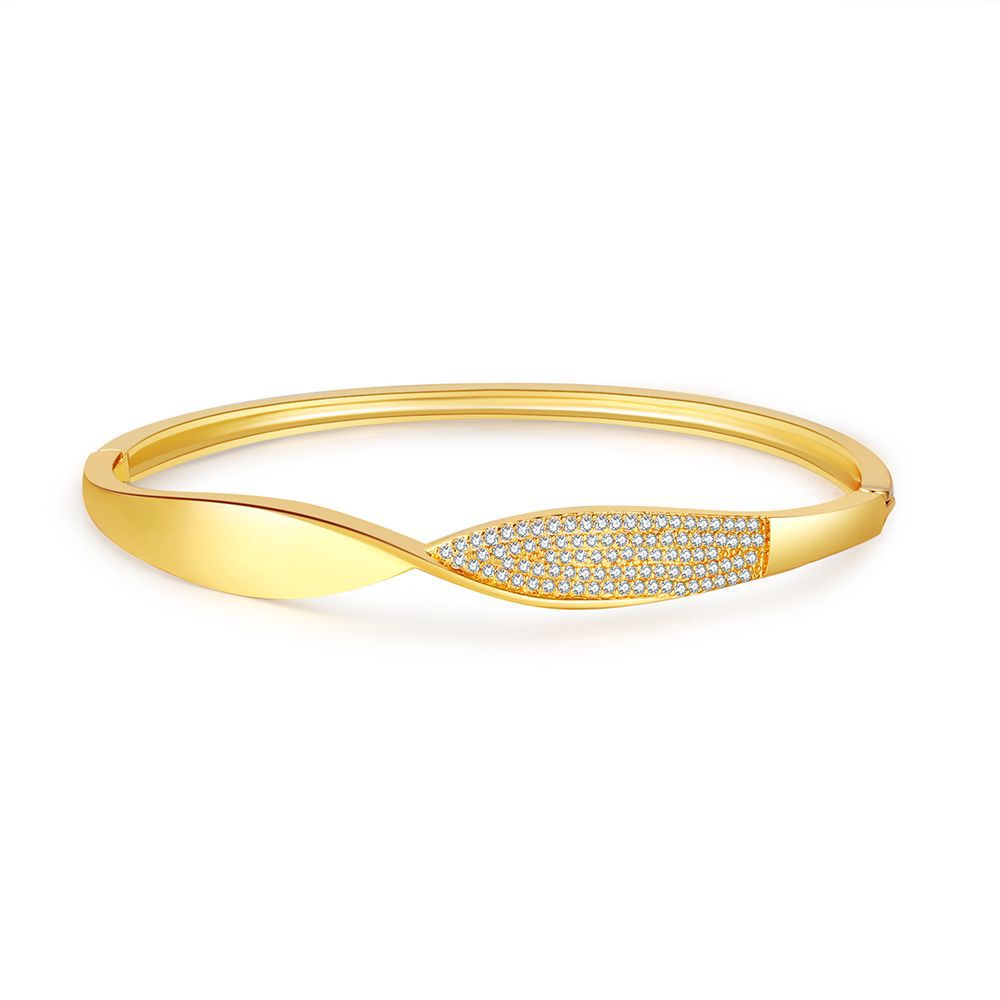 Minimalist Elegant Geometric Leaf Branch Brass Cuff Bracelet with Cubic Zirconia Inlay for Women and Men