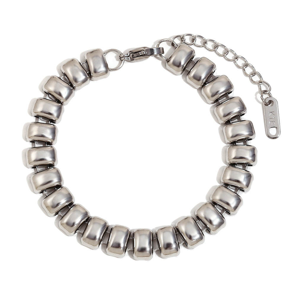 Minimalist Geometric Stainless Steel Plated 18K Gold Adjustable Beaded Bracelet for Women