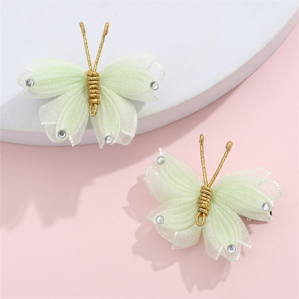 Cartoon Butterfly Hair Clip for Kids Handwoven Mesh Fabric Hairpin with Rainbow Accents