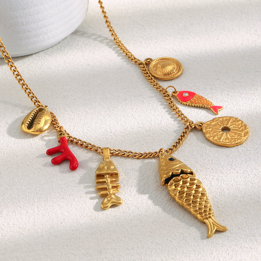 Collana con ciondolo in acciaio inossidabile placcato oro 18 carati con geometria bohémien di lusso da donna, fascino fai-da-te a barra