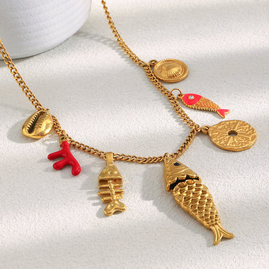 Collana con ciondolo in acciaio inossidabile placcato oro 18 carati con geometria bohémien di lusso da donna, fascino fai-da-te a barra